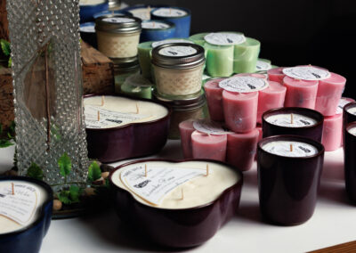 Soy wax candles in retail display.